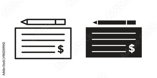 Money check icons vector glyph flat style. Stroke with editable size icons