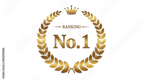 Golden No.1 Ranking Crown Laurel Wreath on White