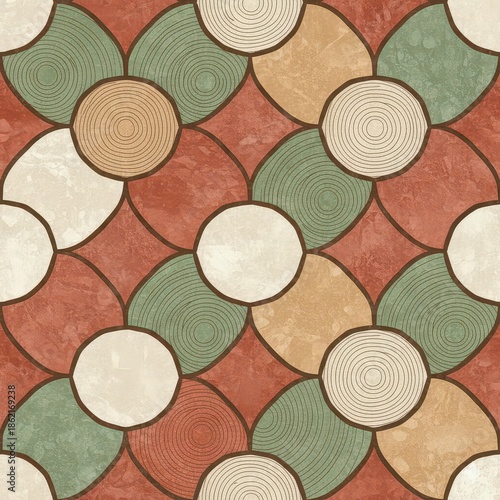 Wallpaper Mural Geometric Colorful Pattern with Circles and Organic Shapes on Earth Tones Torontodigital.ca