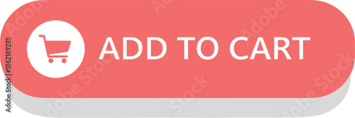 Modern pinkish red rounded button for e-commerce websites featuring a white shopping cart icon and add to cart text.