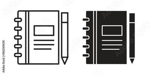 Notebook icons vector glyph flat style. Stroke with editable size icons