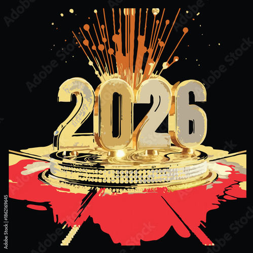 Celebrating the New Year 2026 with Golden Numbers and Vibrant Splatters