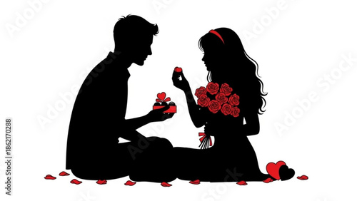 A couple sharing strawberries and flowers together in an intimate moment