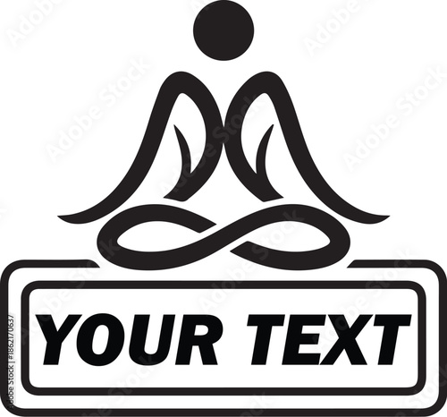 A black silhouette vector illustration of a woman in a lotus position yoga meditation pose representing a zen wellness icon for health, fitness, and spiritual energy