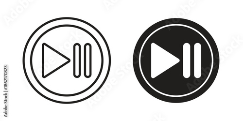 Play pause icons vector glyph flat style. Stroke with editable size icons