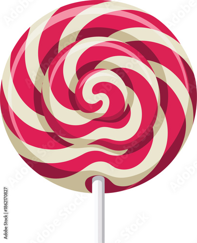 Vibrant Red and White Swirly Lollipop Vector Graphic Illustration Perfect for Candy Shops and Children's Parties