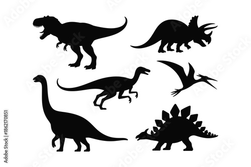 Set of Prehistoric Dinosaur Silhouettes from Different Species