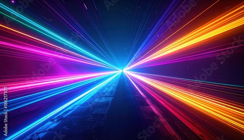 Abstract light trails converging in a vibrant display of color.