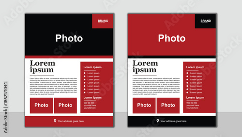 Modern Red and Black Business Flyer Template Design with Photo Placeholders, Corporate Marketing Poster, Professional Promotional Layout for Company Advertising