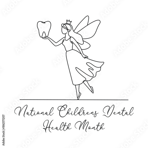 Minimalist National Children’s Dental Health Month Line art Illustration. Suitable for celebration