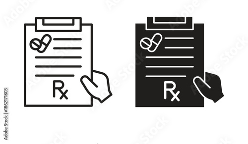 RX icons vector glyph flat style. Stroke with editable size icons