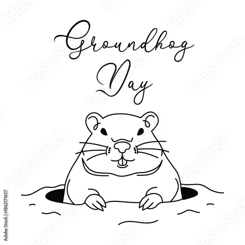 Minimalist Groundhog Day Line art Illustration. Suitable for celebration