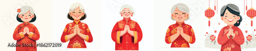 vector half body of a grandmother giving a Gong Xi Chinese New Year greeting