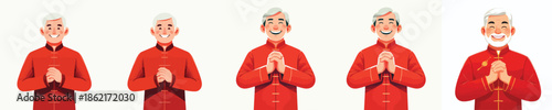 vector half body of a grandfather giving a Gong Xi Chinese New Year greeting