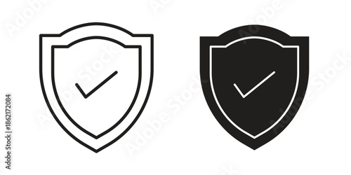 Shield check icons vector glyph flat style. Stroke with editable size icons