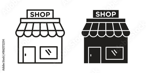 Shop icons vector glyph flat style. Stroke with editable size icons