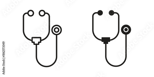 Stethoscope icons vector glyph flat style. Stroke with editable size icons
