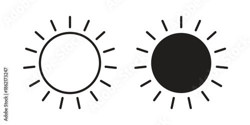 Sun icons vector glyph flat style. Stroke with editable size icons