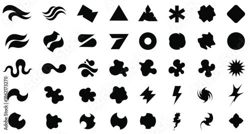 Collection of abstract black silhouettes with various organic and geometric shapes