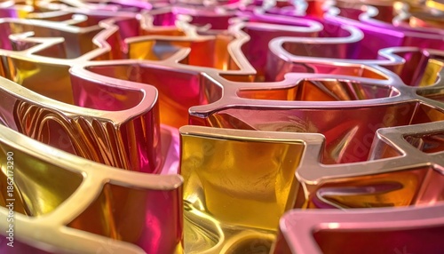 Abstract Maze of Interconnected Pathways with Vibrant Colors and Reflections.