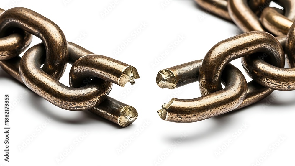 Obraz premium Broken metal chain on white background