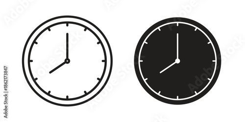 Time clock icons vector glyph flat style. Stroke with editable size icons