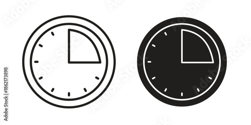 Time quarter past icons vector glyph flat style. Stroke with editable size icons