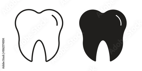 Tooth icons vector glyph flat style. Stroke with editable size icons