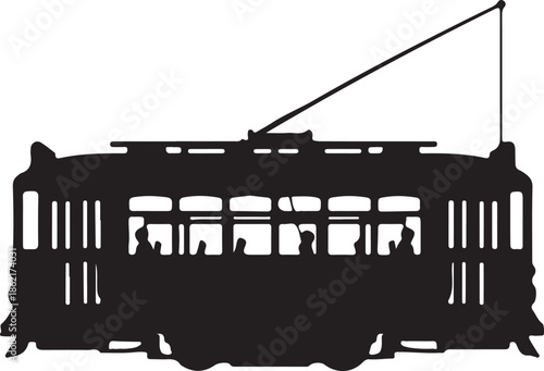 Trolleybus silhouette with passengers inside
