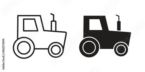 Tractor icons vector glyph flat style. Stroke with editable size icons