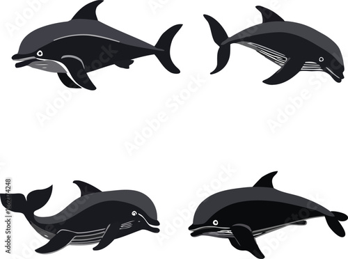 Playful Dolphin Quartet: A quartet of sleek dolphins gracefully dance through the water, each exuding an aura of freedom and playful energy.