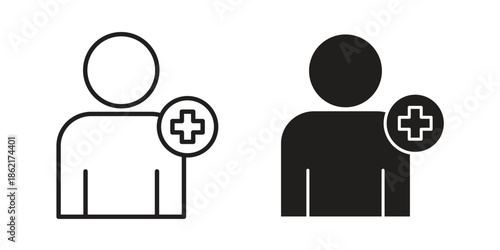 User add icons vector glyph flat style. Stroke with editable size icons