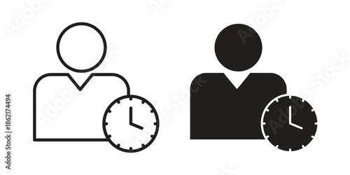 User time icons vector glyph flat style. Stroke with editable size icons