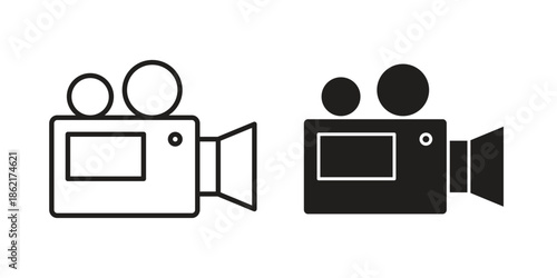 Video camera icons vector glyph flat style. Stroke with editable size icons