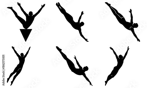Diver Performing Backward Somersault with Transparent Background silhouette