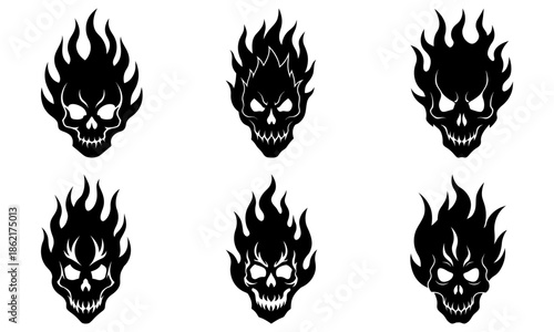 Flaming Skull Silhouette with Transparent Background fire flames