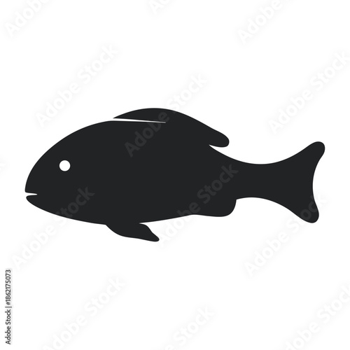 A simple black fish silhouette with a small eye detail and a fin line isolated on a clean white background vector