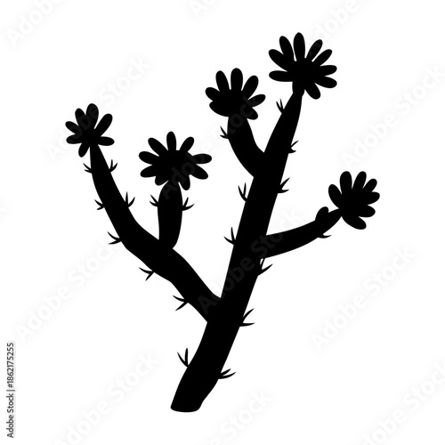 Black silhouette vector illustration of a flowering cactus plant with thorns isolated on a white background