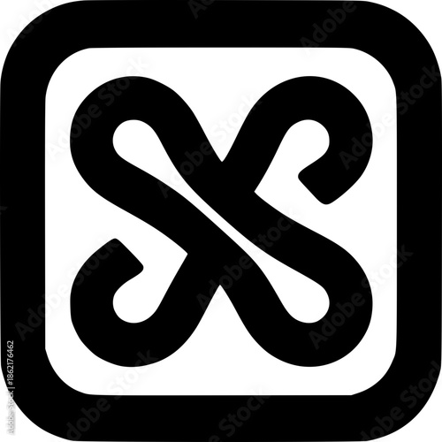 Abstract Infinity Symbol: A modern, minimalist icon composed of interlocking infinity symbol within a square, representing continuity and limitless potential.