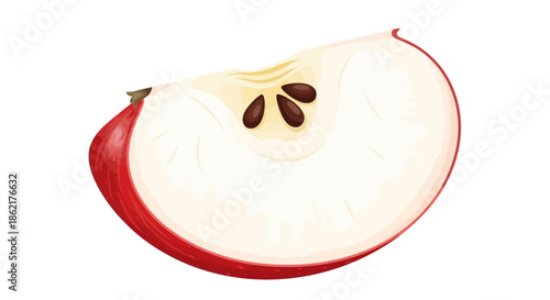 A detailed illustration of a single, ripe red apple slice showing its core with dark brown seeds.