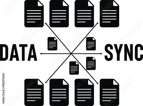 Conceptual illustration of data synchronization across multiple devices and platforms