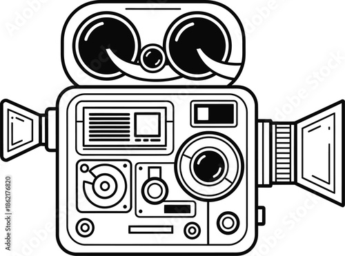 Vintage Film Camera Line Art Icon - Retro Cinematography Symbol