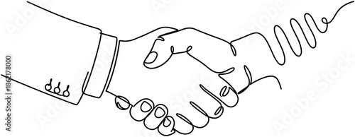 Continuous one line drawing of business handshake between two businessmen deal agreement partnership cooperation concept isolated on white background vector