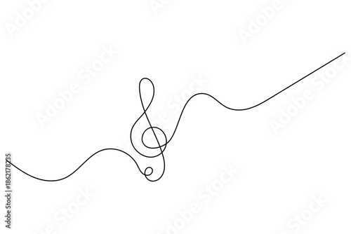 Foto Treble clef continuous line drawing on white background