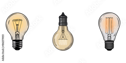 Vintage Edison Style Light Bulb Hanging Over Cityscape During Sunset