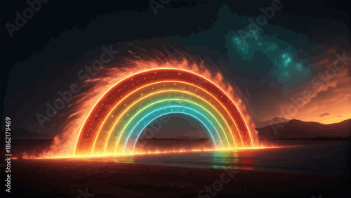 Futuristic Glowing Fire Rainbow Floating Chloroplasts Effect