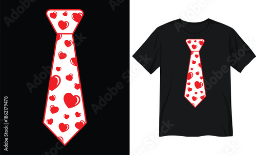 White Necktie with Red Heart Pattern Illustration for Valentine's Day