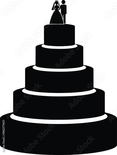 Minimalist Silhouette Icon of a Three-Tiered Wedding Cake, Vector Graphic for Catering and Event Planning