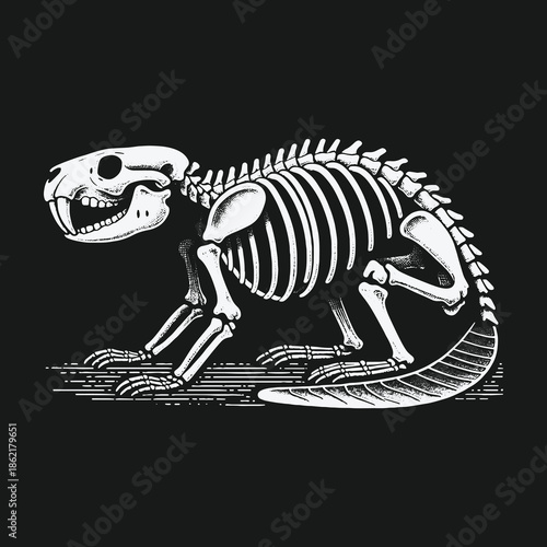 Anatomical illustration of a beaver skeleton on a dark background.