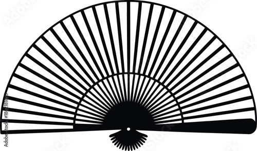 Elegant Black Handheld Fan Vector Graphic Illustration Perfect for Cultural Events and Traditional Ceremonies